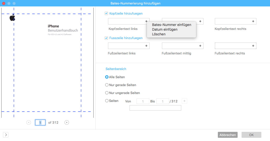 Bates-Nummerierung in PDF hinzufügen