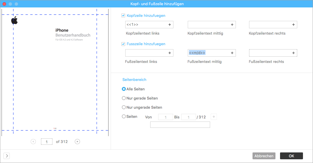 PDF Kopf- und Fußzeile hinzufügen