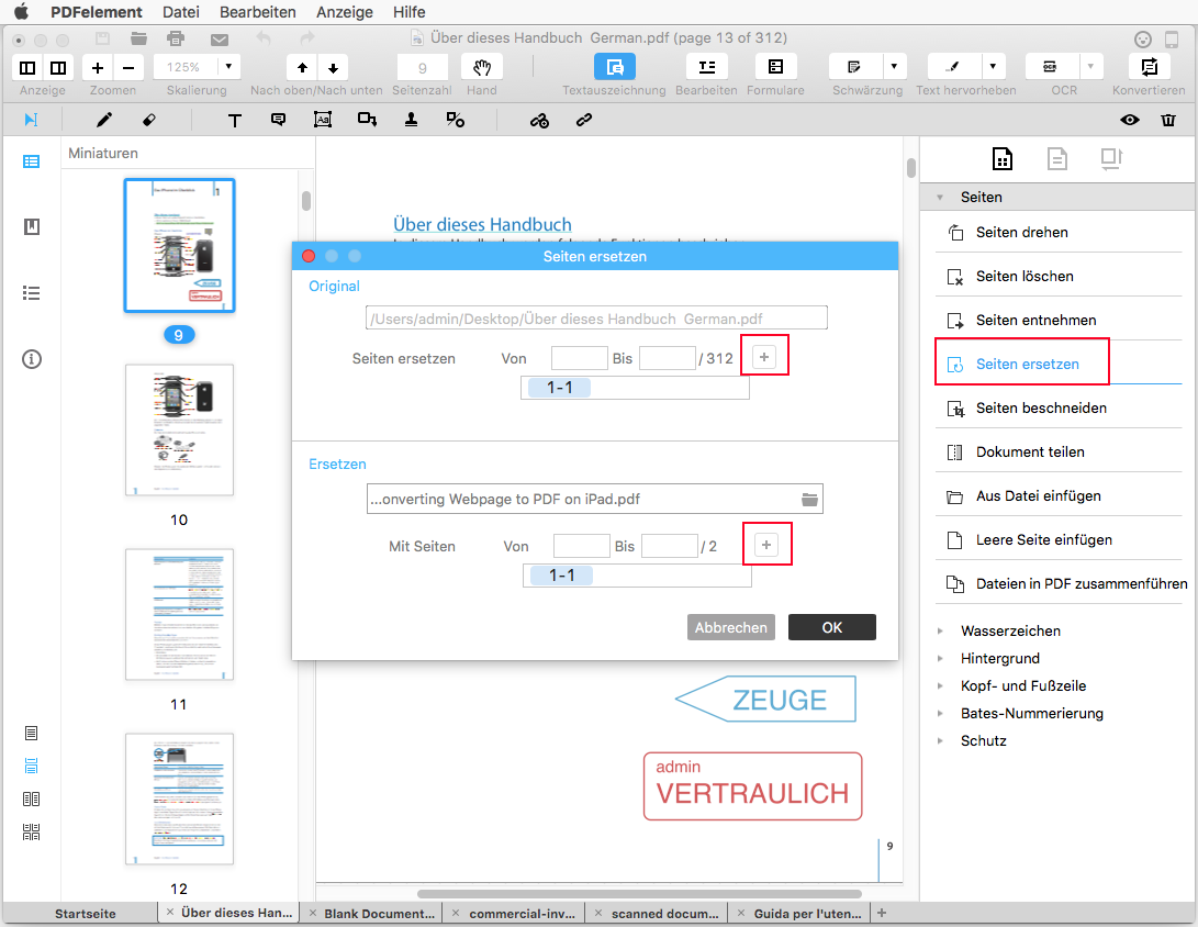 PDF-Seiten ersetzen