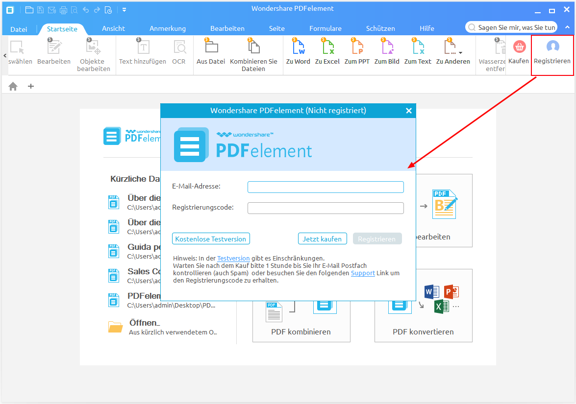 Registrieren PDFelement für Windows