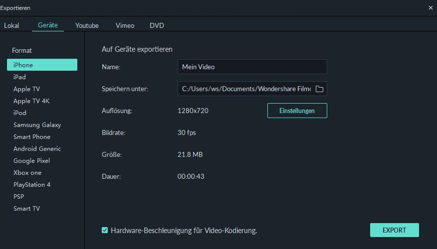 Nach der Einfügen des Videos teilen Sie es