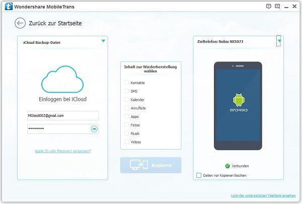 backup iCloud Contacts to Android